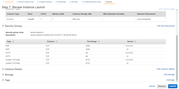 AWS Review Instance Screen