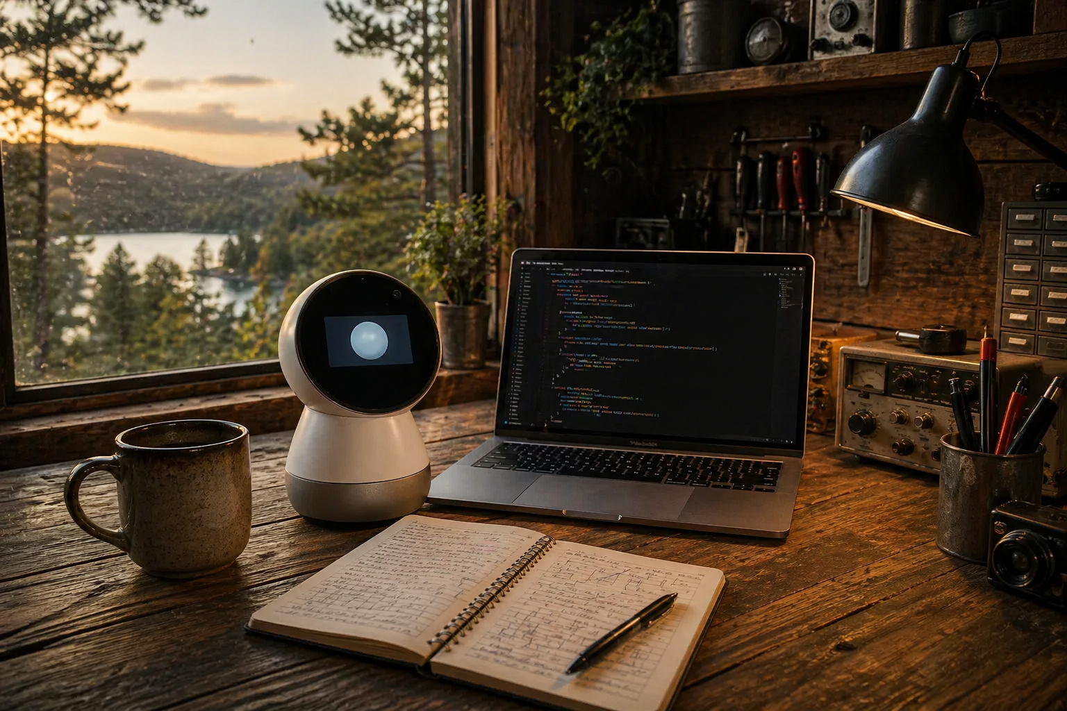 Cozy workspace with a lakeside view