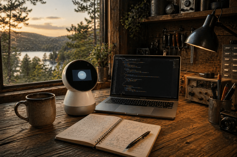 Cozy workspace with a lakeside view