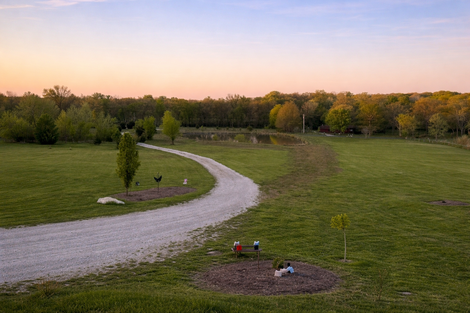 Serene sunset by the winding driveway