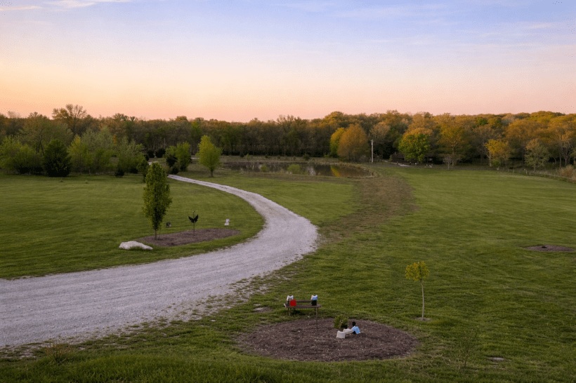 Serene sunset by the winding driveway